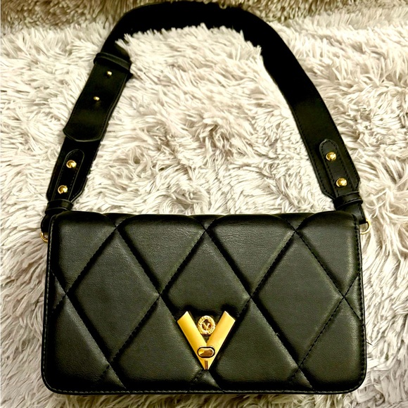 Valentino Orlandi Black Diamond Quilted Crossbody Shoulder Bag Clutch V-2003 - Picture 1 of 3